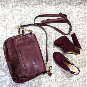 Bundle Brand-new Qupid burgundy high heels with a pre-owned bag